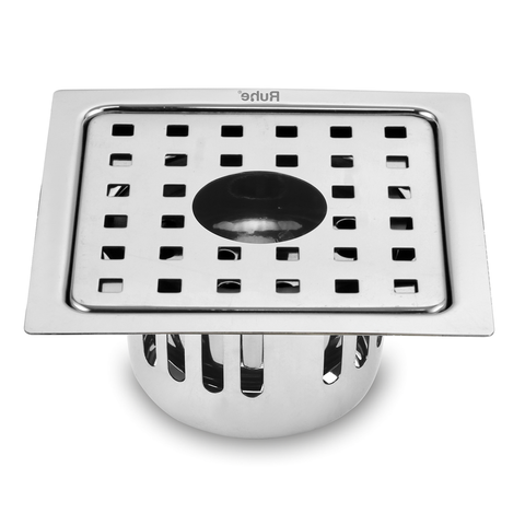 Trueliving_Fire Square Silver 304-Grade Floor Drain with Hole & Cockroach Trap (5 x 5 Inches)