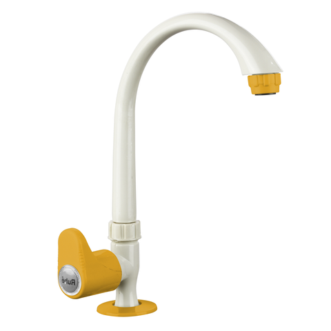 Truliving_Gold Oval PTMT Swan Neck with Swivel Spout Faucet 15 MM White orange