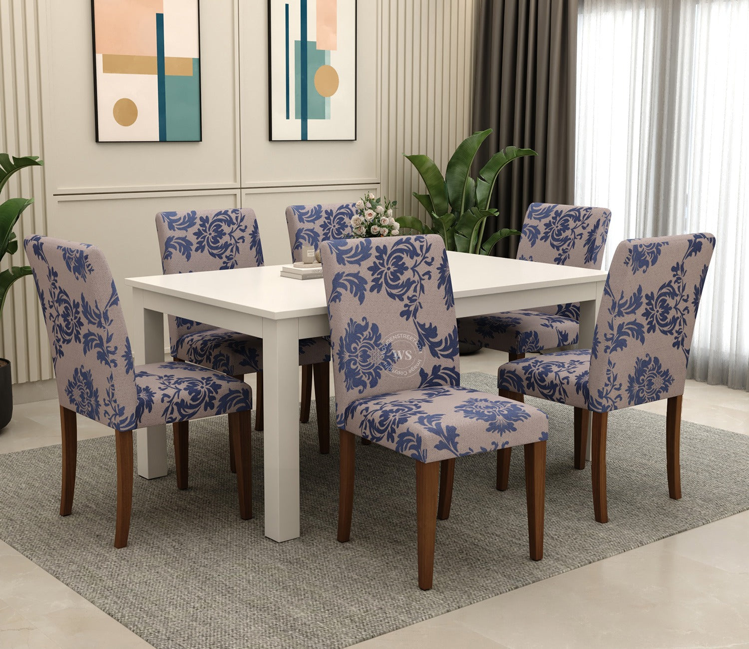 Grace Floral Printed Polyester Spandex 6 Piece Chair Cover (Blue)