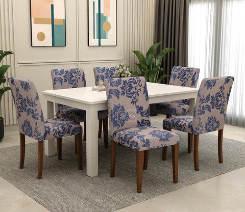 Grace Floral Printed Polyester Spandex 6 Piece Chair Cover (Blue)