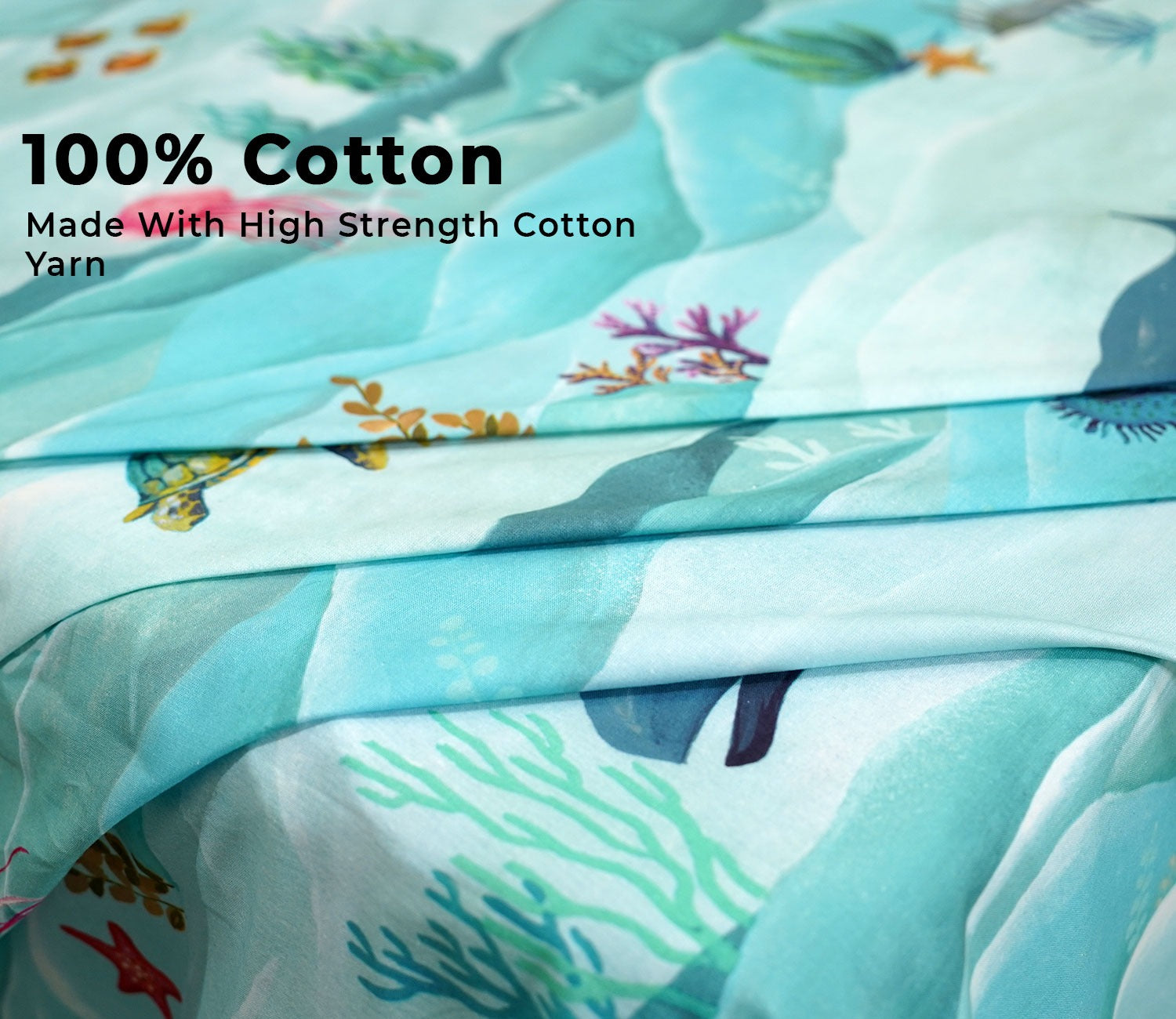 Seashore Flat Cotton Kids Bed Sheet King Size with 2 Pillow Covers