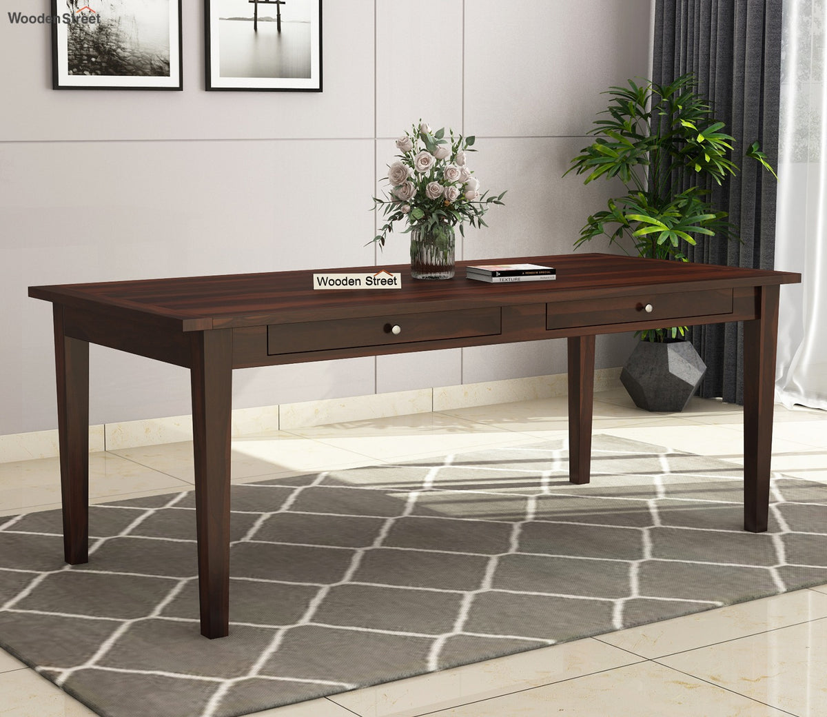 Mcbeth 8 Seater Dining Table With Storage (Walnut Finish)
