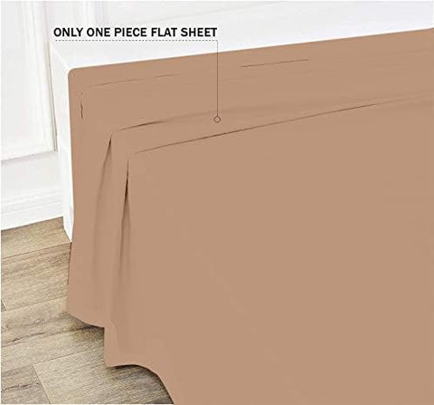 600 Thread Count Cotton 1PC Flat Sheets 100% Long Staple Pure Cotton, Smooth Sateen Finish Flat Sheet/Top Sheet with 4 Inch Hem Solid Pattern (Taupe, Single)