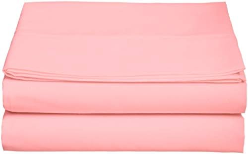 600 Thread Count Cotton 1PC Flat Sheets 100% Long Staple Pure Cotton, Smooth Sateen Finish Flat Sheet/Top Sheet with 4 Inch Hem Solid Pattern (Rose Pink/Blush, Single)