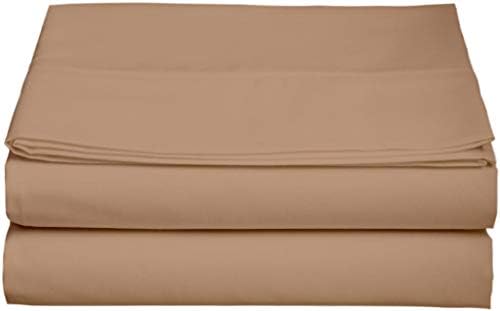 600 Thread Count Cotton 1PC Flat Sheets 100% Long Staple Pure Cotton, Smooth Sateen Finish Flat Sheet/Top Sheet with 4 Inch Hem Solid Pattern (Taupe, Single)