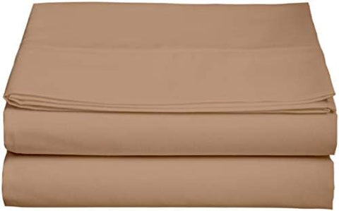 600 Thread Count Cotton 1PC Flat Sheets 100% Long Staple Pure Cotton, Smooth Sateen Finish Flat Sheet/Top Sheet with 4 Inch Hem Solid Pattern (Taupe, Single)