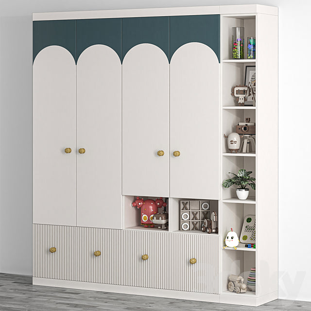 Trueliving 5 Cabinet Open Kids Brown wardrobes Laminated Finish & PU Finish 8Ft *2Ft *9Ft -2438.4MM X 609MM X 2743.2MM)