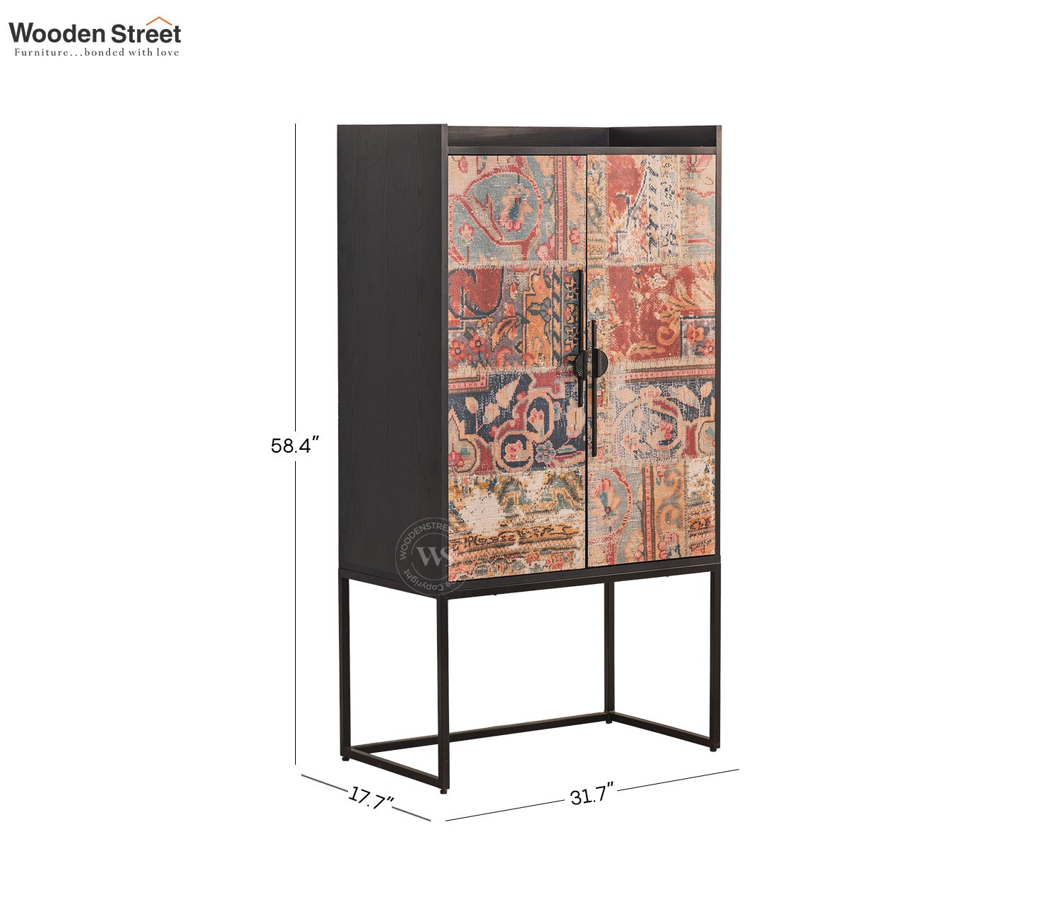 Mirella Modern Bar Cabinet with Textured Premium HDMMR Front (Patchwork Multi)