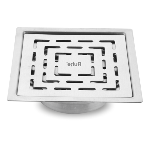 Trueliving_Sapphire Silver Square Flat Cut 304-Grade Floor Drain with Cockroach Trap (6 x 6 Inches)
