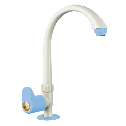 Truliving_Indigo Oval PTMT Swan Neck with Swivel Spout Faucet 15 MM White Blue