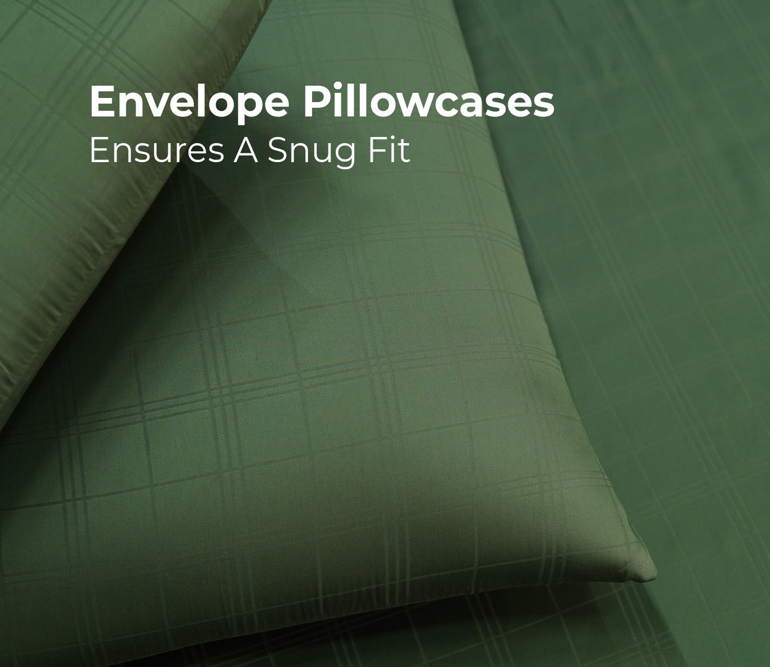 Dobby Checks Organic Bamboo 300 TC 2 Pillowcases and 1 Fitted Bedsheet (Green, Queen Size)