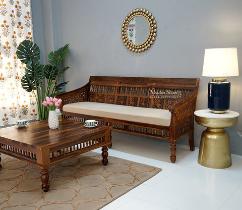 Alanis Wooden Sofa Set (Honey Finish)