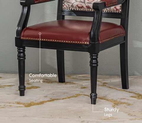 Heritage Dual Upholstery Sheesham Wood Arm Chair with Brass Detailing (Red)