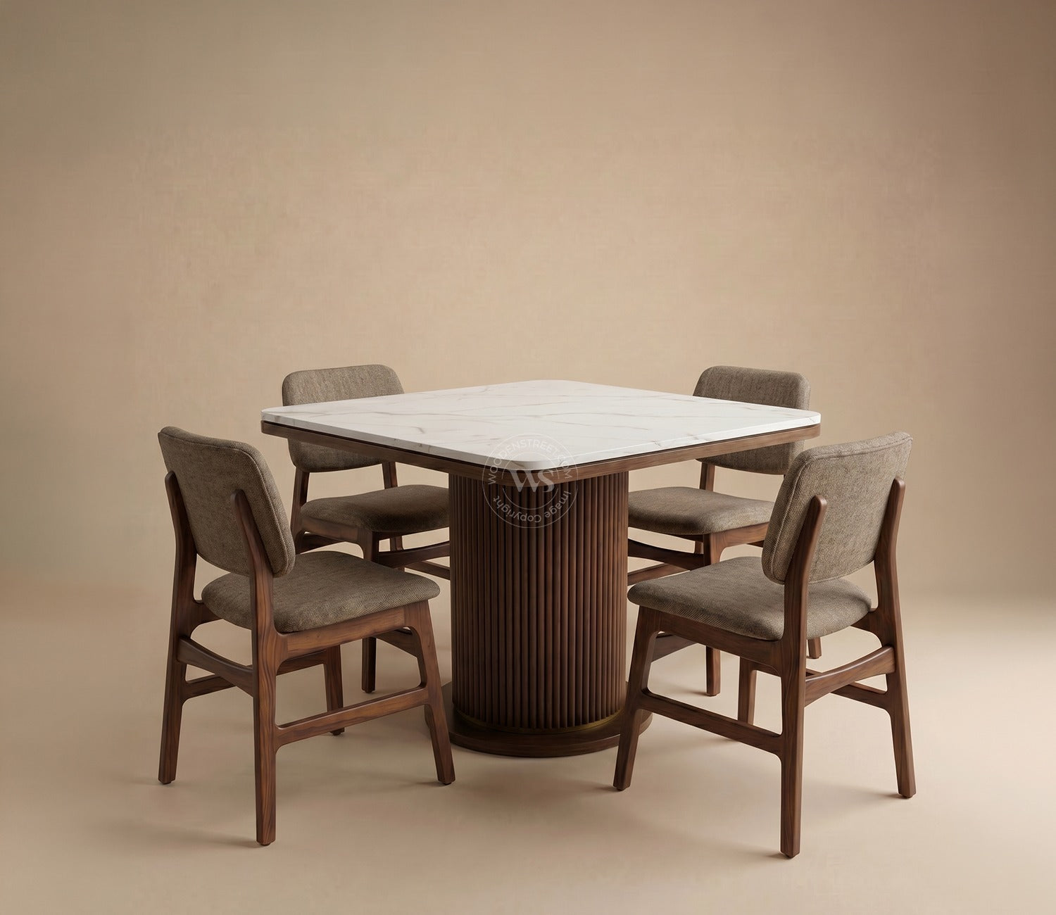 Samanvi 4 Seater Sheesham Wood Dining Table Set with Saumik Marble Top Table and Vinara Chair (Sand Brown)