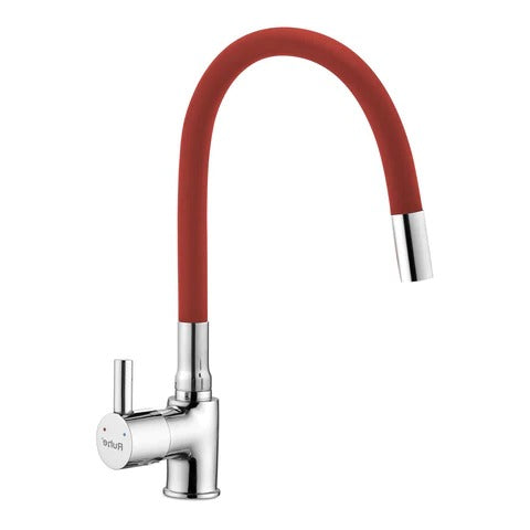 Trueliving Luxuries  Kara Single Lever Table Mount Sink Mixer Faucet with Silicone Red Flexible Spout20 Inches
