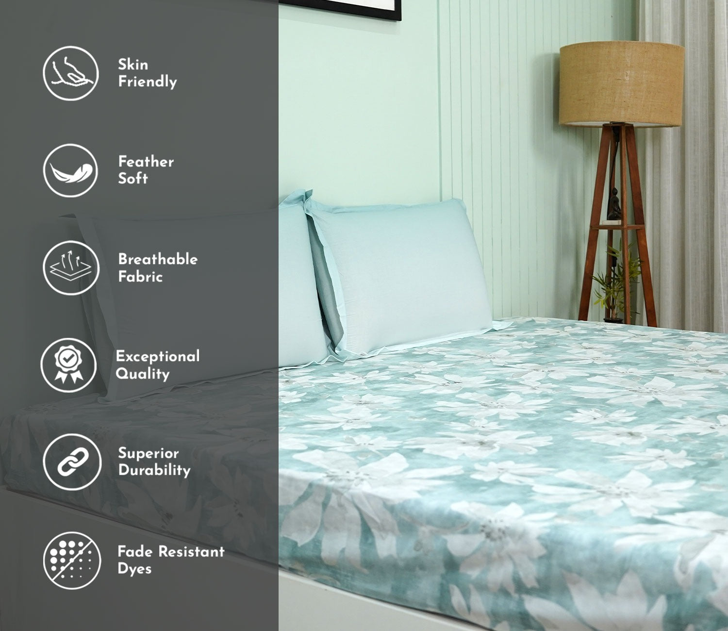 Blossom Flat Cotton Bed Sheet King Size with 2 Pillow Covers (Blue)