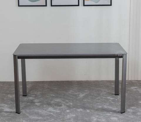 Aeris 6 Seater Modern Dining Table & Artificial Marble Top (Black Finish)