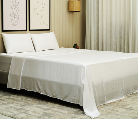 Organic Bamboo Set Queen Size 300 TC with 2 Pillowcases 1 Flat Bedsheet (Ivory)