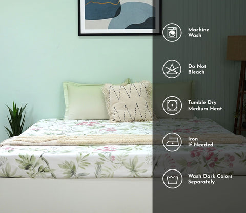 Botany Flat Cotton Bed Sheet King Size with 2 Pillow Covers (Blue)
