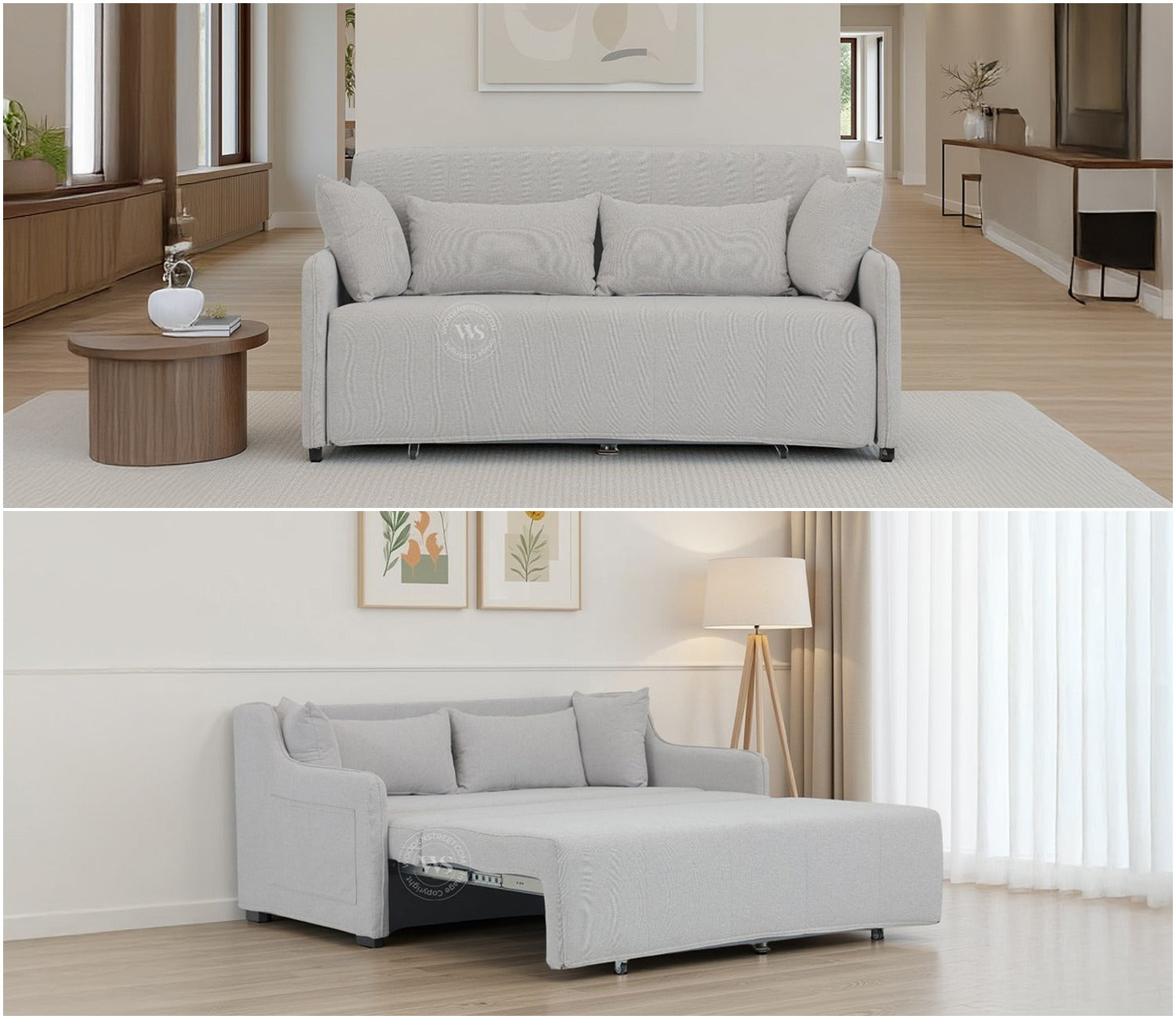 Dorado Premium Fabric Pull-Out Sofa Cum Bed (White)