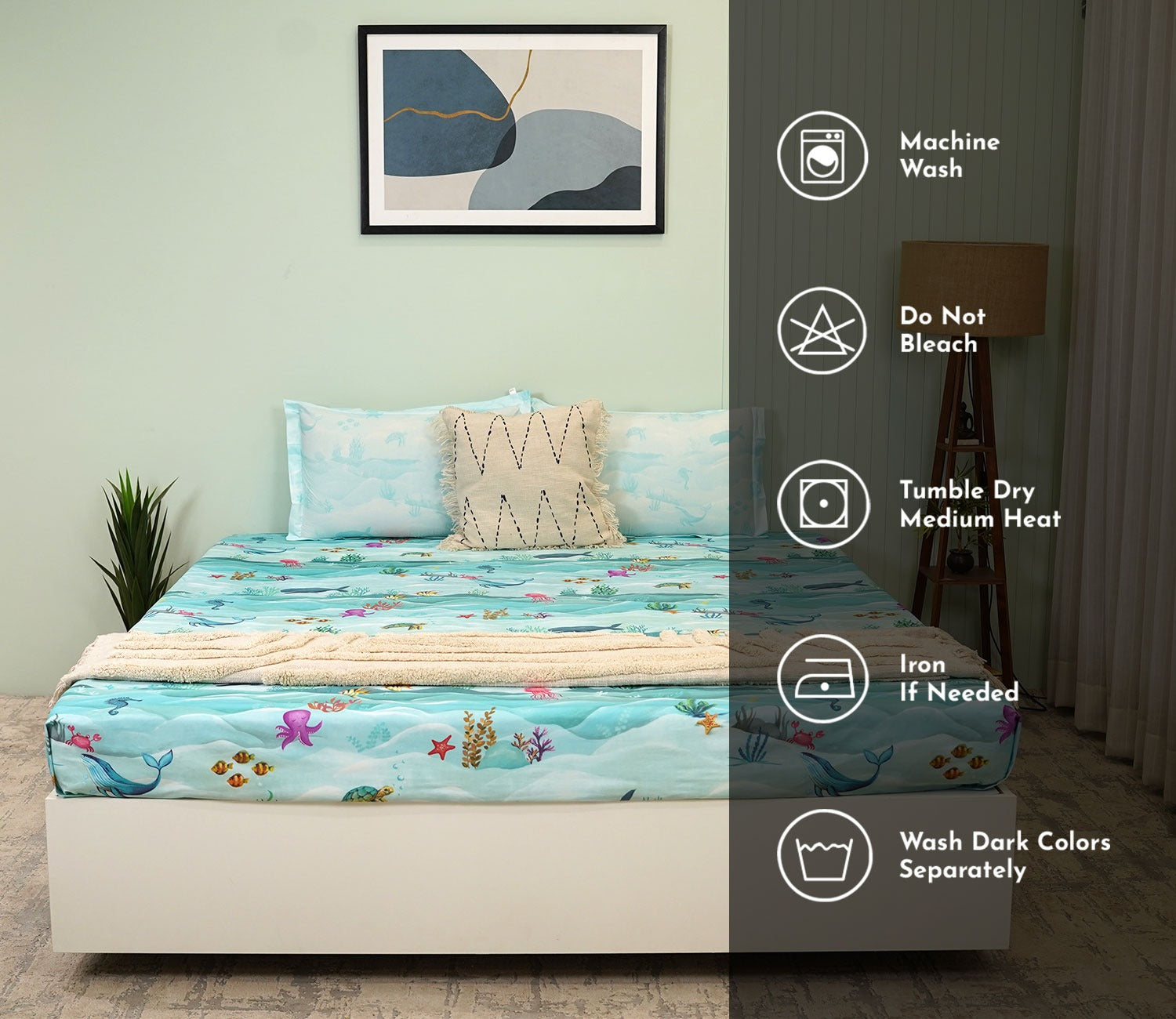 Seashore Flat Cotton Kids Bed Sheet King Size with 2 Pillow Covers