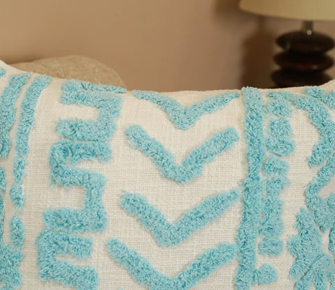Cotton 100% Tufted Cushion Cover Set of 1 (Blue, 18 x 18 Inch)
