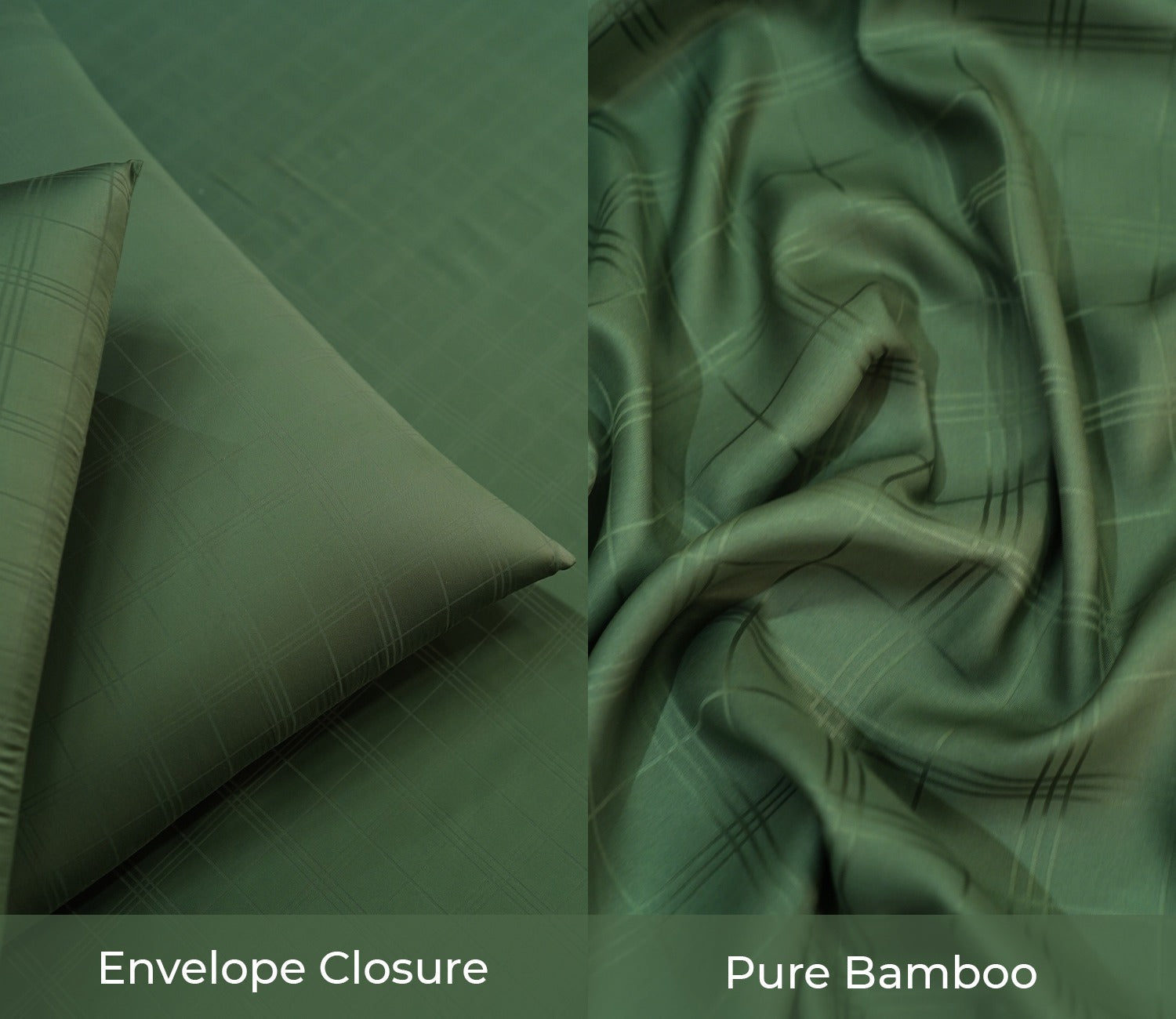 Dobby Checks Organic Bamboo 300 TC 2 Pillowcases and 1 Fitted Bedsheet (Green, Queen Size)