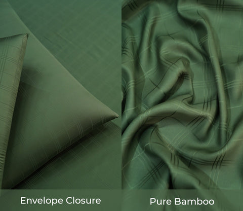 Dobby Checks Organic Bamboo 300 TC 2 Pillowcases and 1 Fitted Bedsheet (Green, Queen Size)