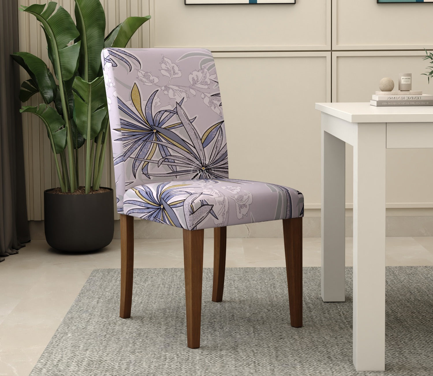 Cassia Floral Printed Polyester Spandex 1 Piece Chair Cover (Grey)