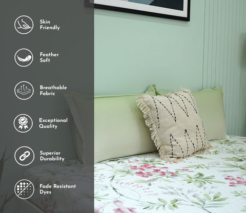 Botany Flat Cotton Bed Sheet King Size with 2 Pillow Covers (Blue)