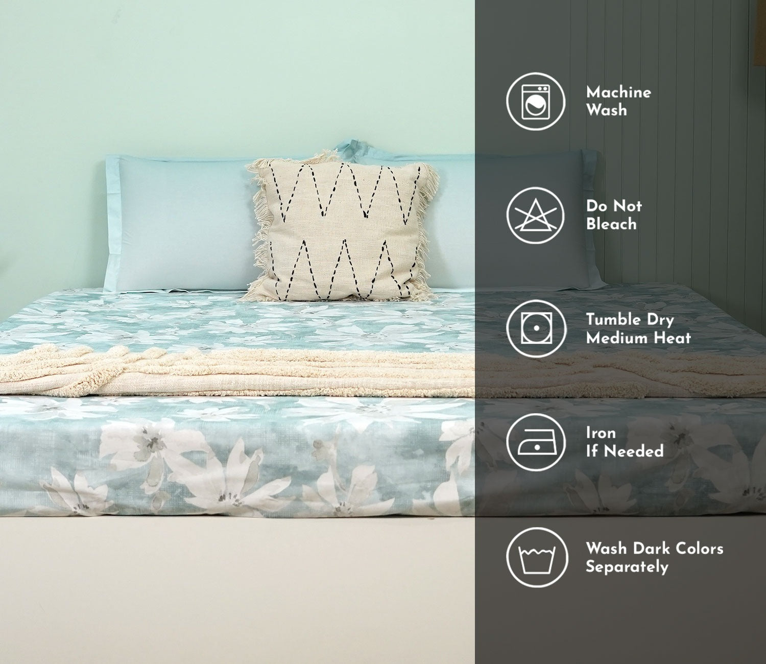 Blossom Flat Cotton Bed Sheet King Size with 2 Pillow Covers (Blue)