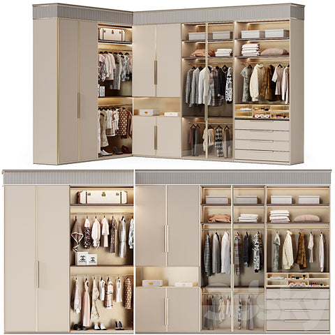 Trueliving 5 Cabinet Open White wardrobes Laminated Finish & PU Finish with Drawers 8Ft *2Ft *9Ft -2438.4MM X 609MM X 2743.2MM)