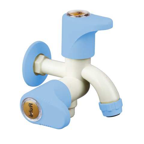 Truliving_Indigo Oval Two Way Bib Tap PTMT Faucet (Double Handle) 15 MM White Blue