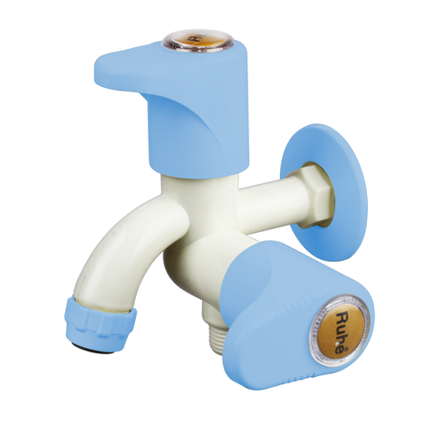 Truliving_Indigo Oval Two Way Bib Tap PTMT Faucet (Double Handle) 15 MM White Blue