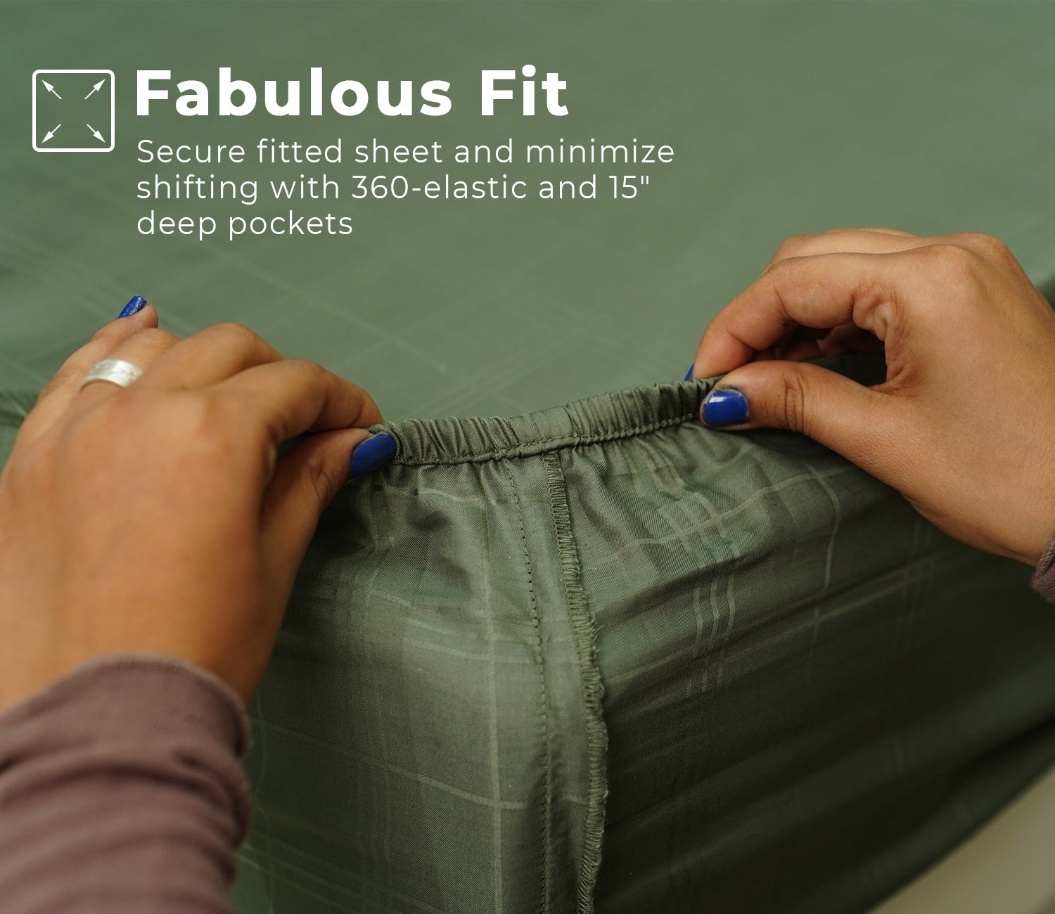 Dobby Checks Organic Bamboo 300 TC 2 Pillowcases and 1 Fitted Bedsheet (Green, Queen Size)