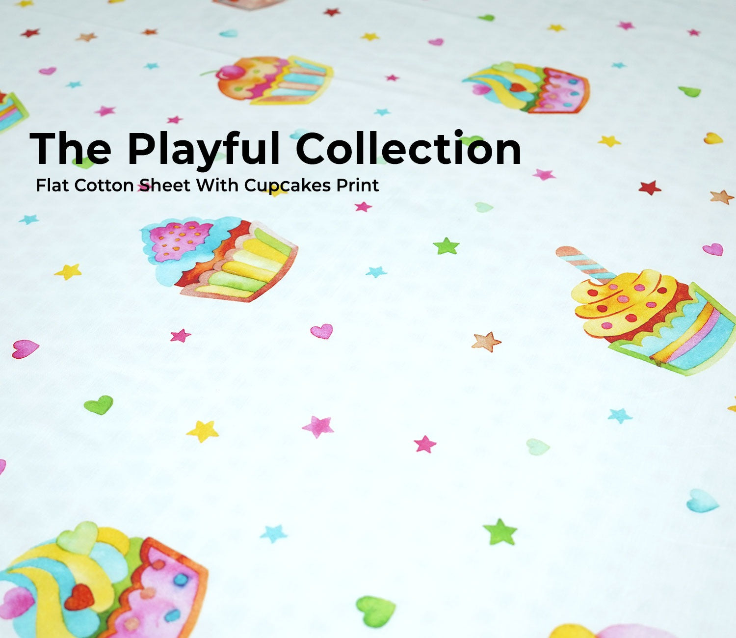 Cupcakes Flat Cotton Kids Bed Sheet King Size with 2 Pillow Covers
