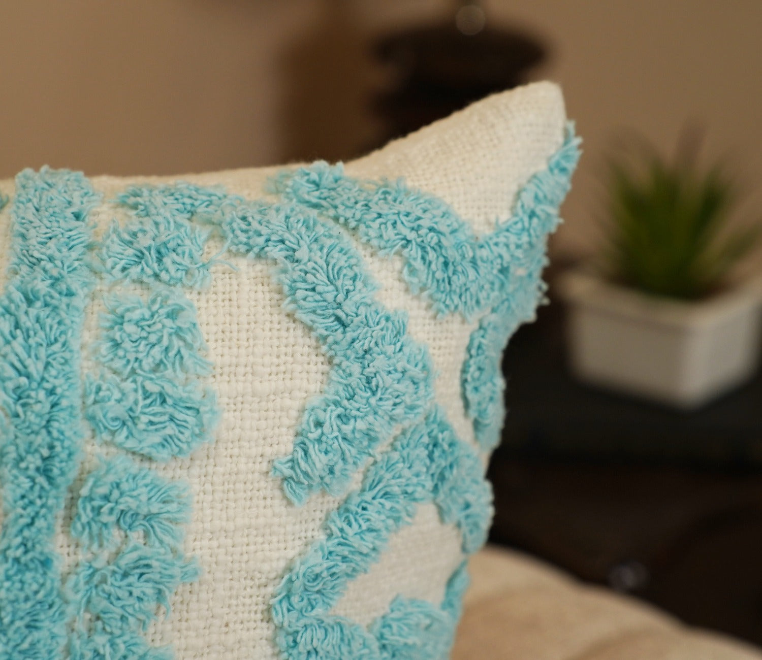 Cotton 100% Tufted Cushion Cover Set of 1 (Blue, 18 x 18 Inch)