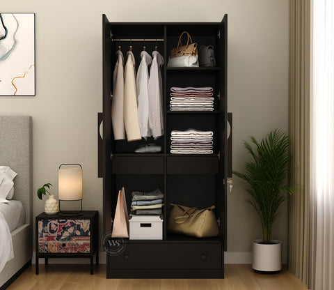 Avren Engineered Wood Wardrobe with Textured Front & Drawer Storage (Patchwork Multi)