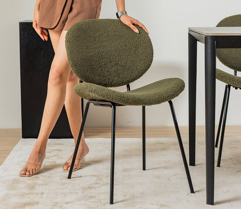 Clouda Modern Upholstered Chair in Boucle Fabric (Green)