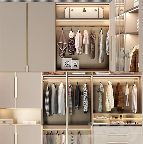 Trueliving 5 Cabinet Open White wardrobes Laminated Finish & PU Finish with Drawers 8Ft *2Ft *9Ft -2438.4MM X 609MM X 2743.2MM)