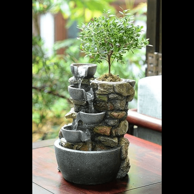 Trueliving Grey Luxury Water Fountain Table Top ‎13L x 13W x 21H Centimeters