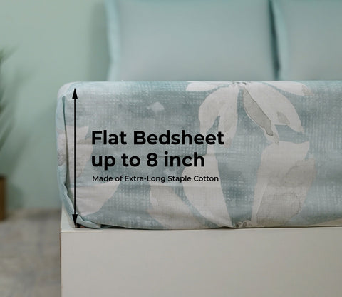 Blossom Flat Cotton Bed Sheet King Size with 2 Pillow Covers (Blue)