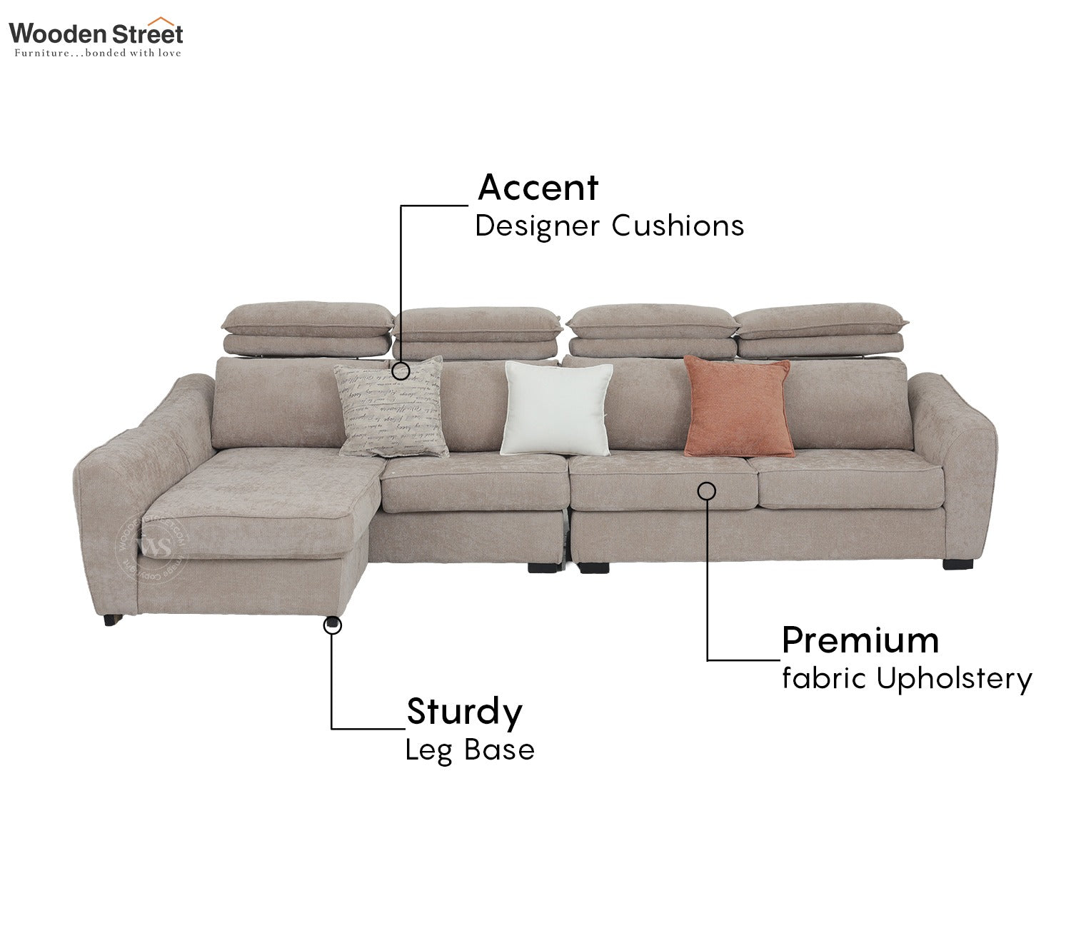 Lavencia Premium Upholstery L shape Fabric Sofa (Beige)