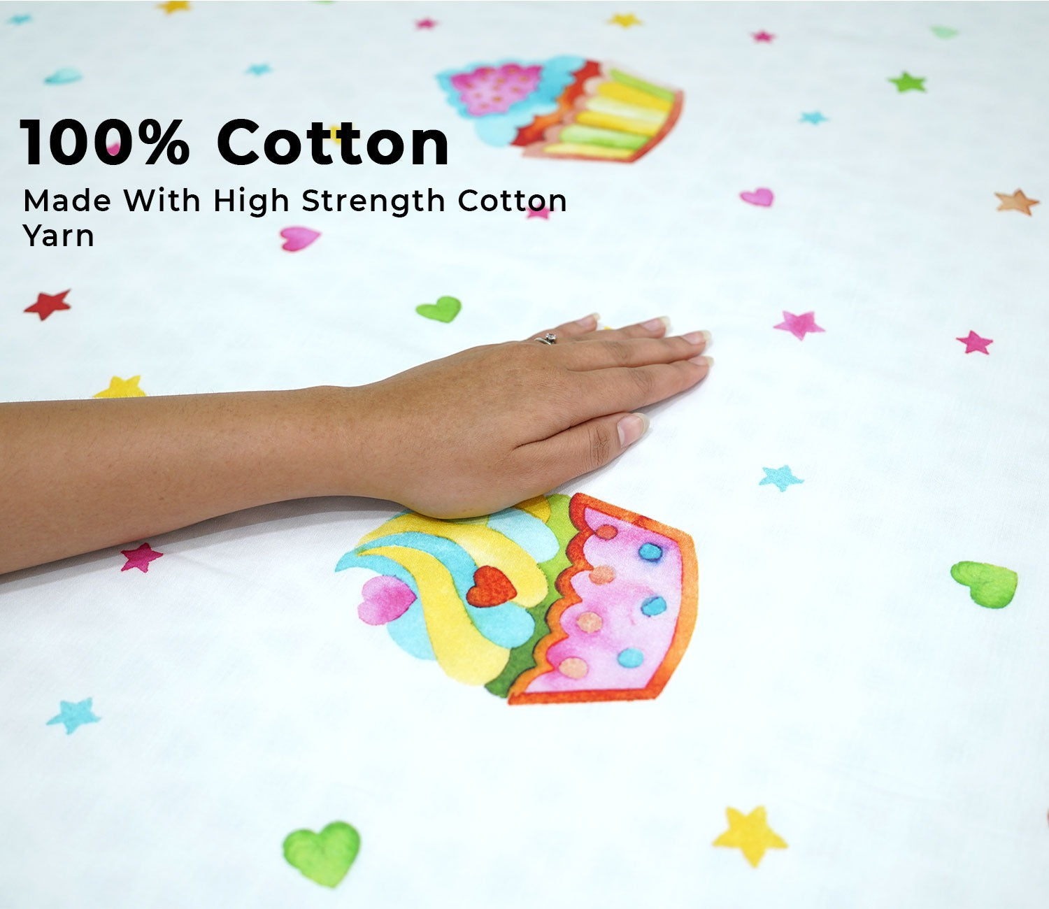 Cupcakes Flat Cotton Kids Bed Sheet King Size with 2 Pillow Covers