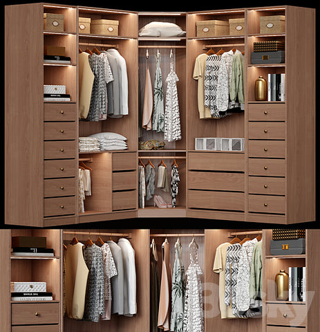 Trueliving 5 Cabinet Open Brown wardrobes Laminated Finish & PU Finish with Drawers 8Ft *2Ft *9Ft -2438.4MM X 609MM X 2743.2MM)