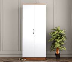True living Solid wood 2 Door White wardrobe Laminated Finish & PU Finish (3 Ft*2 Ft*8 Ft)