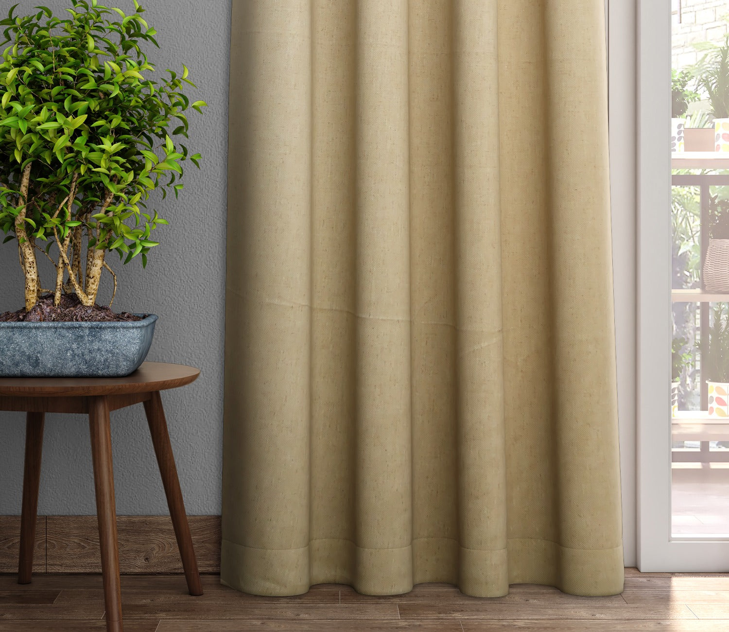 Solid Plain 1 Piece Light-Filtering Curtain (Cream, 7 Feet)