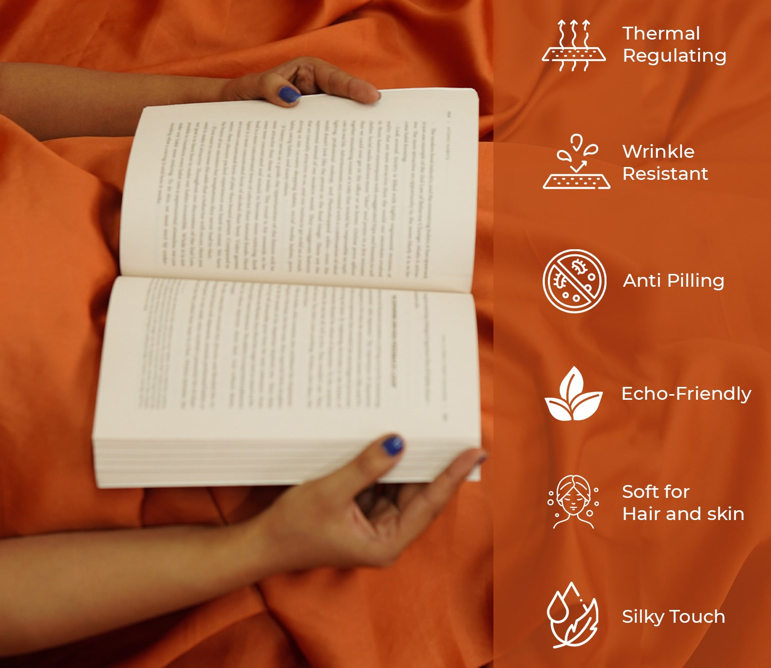 Organic Bamboo Bedsheet Single Size Bed, 300 TC with 1 Pillowcase and 1 Flat Bedsheet (Orange)