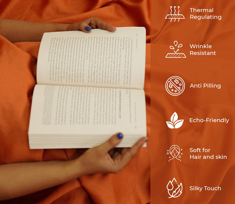 Organic Bamboo Bedsheet Single Size Bed, 300 TC with 1 Pillowcase and 1 Flat Bedsheet (Orange)