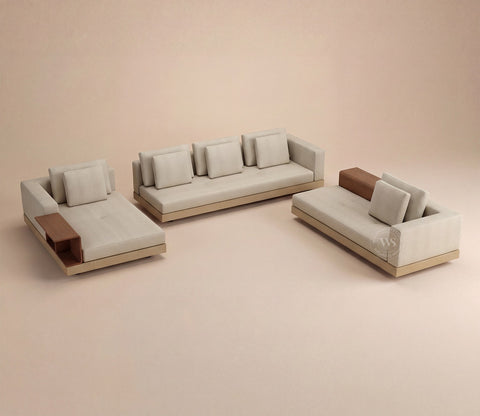 Matrix U-Shape Premium Sectional Fabric Sofa (Cottage Ivory)